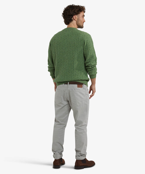 Lambswool Round Neck Cable Knit Sweater | Moss Green