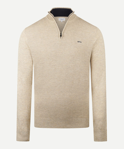 Trui Half-Zip Katoen Merinowol | Sand