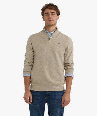 Half-Zip Sweater Cotton Merino Wool | Sand