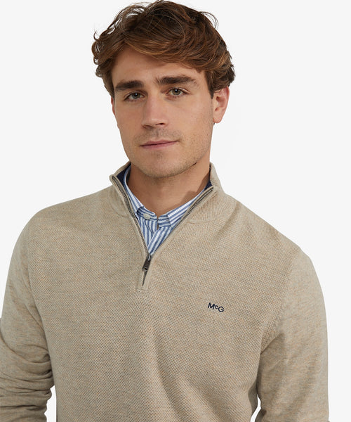 Half-Zip Sweater Cotton Merino Wool | Sand