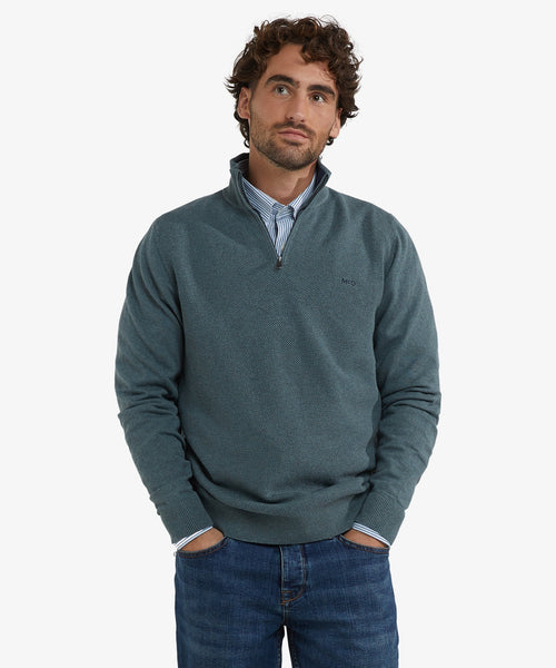 Trui Half-Zip Katoen Merinowol | Winter Sage