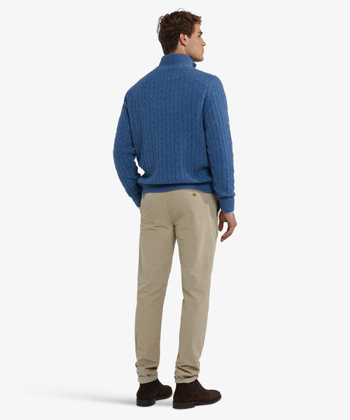 Half-Zip Lambswool Cable Knit Sweater | Worker Blue