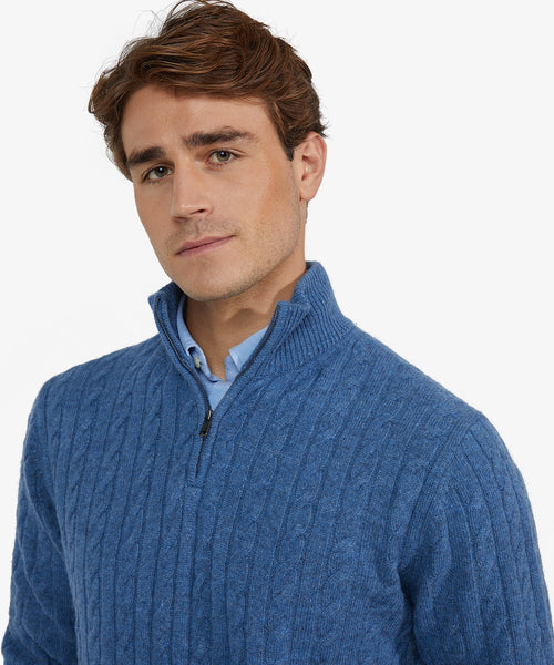 Half-Zip Lambswool Cable Knit Sweater | Worker Blue