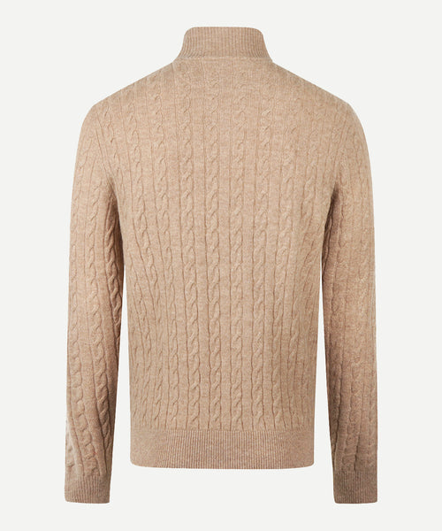 Trui Half-Zip Lamswol Kabelpatroon | Sand