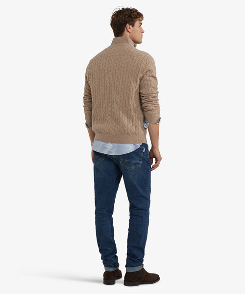 Half-Zip Lambswool Cable Knit Sweater | Sand