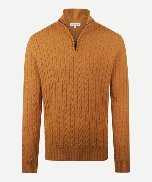 Trui Half-Zip Lamswol Kabelpatroon | Autumn Yellow