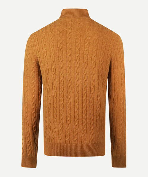 Trui Half-Zip Lamswol Kabelpatroon | Autumn Yellow