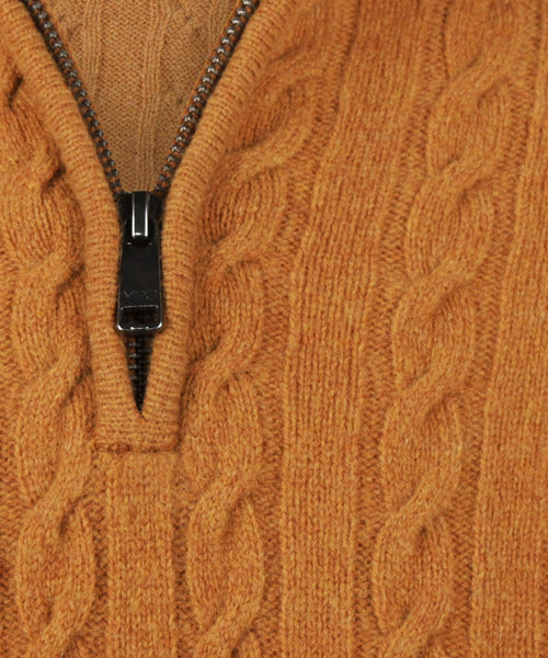 Trui Half-Zip Lamswol Kabelpatroon | Autumn Yellow