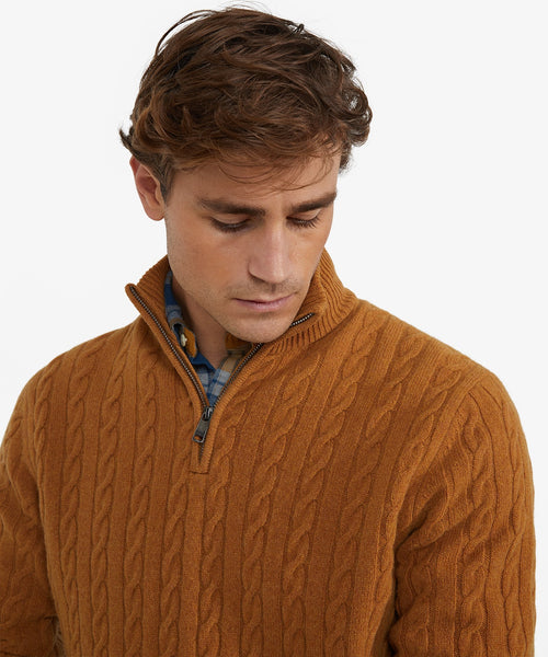 Sweater Half-Zip Lambswool Cable Pattern | Autumn Yellow