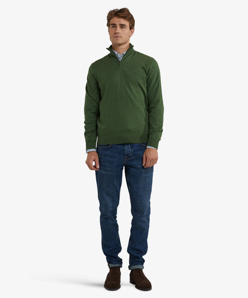 Half-Zip Sweater Luxury Merino Wool | Moss Green
