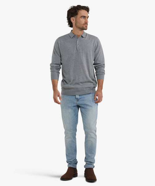 Polo sweater Luxury Merino Wool Long Sleeve | Medium Gray Melange