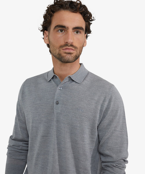 Polo sweater Luxury Merino Wool Long Sleeve | Medium Gray Melange