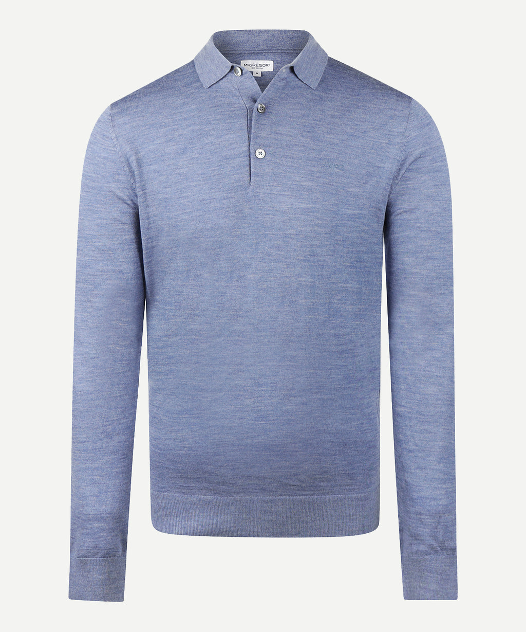 Luxury Merino Wool Long Sleeve Polo Sweater | Vintage Blue