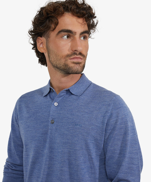 Luxury Merino Wool Long Sleeve Polo Sweater | Vintage Blue