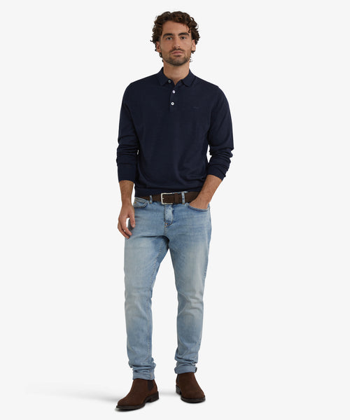 Polo sweater Luxury Merino Wool Long Sleeve | Navy