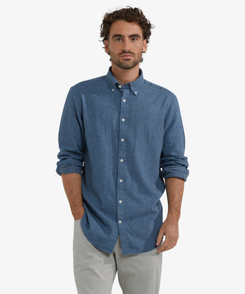 Oxford Flannel Melange Shirt | Navy