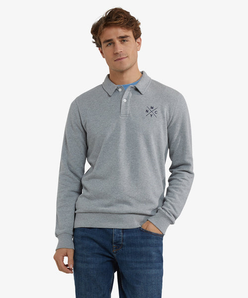 Long Sleeve Polo Sweatshirt | Medium Grey Melange