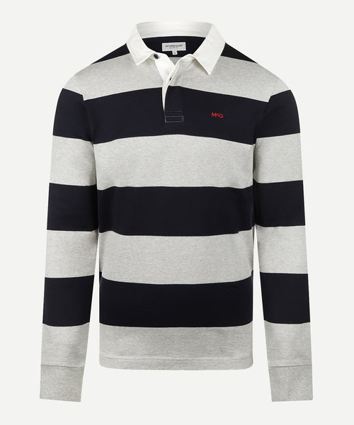 Heritage Striped Rugby Shirt | Medium Grey Melange