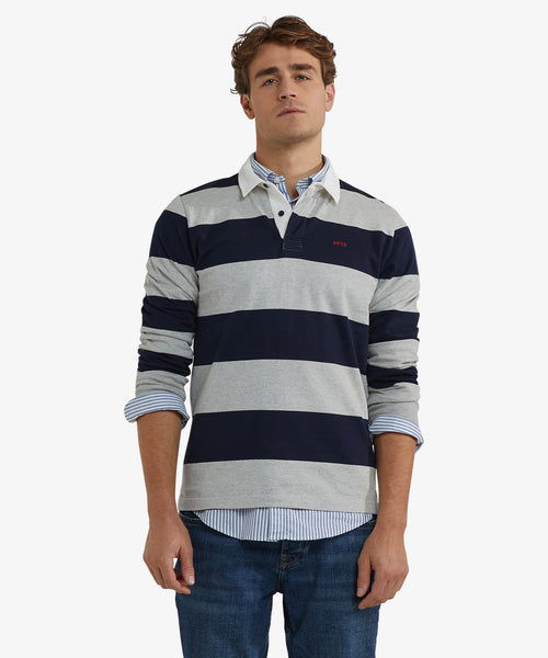 Heritage Striped Rugby Shirt | Medium Grey Melange