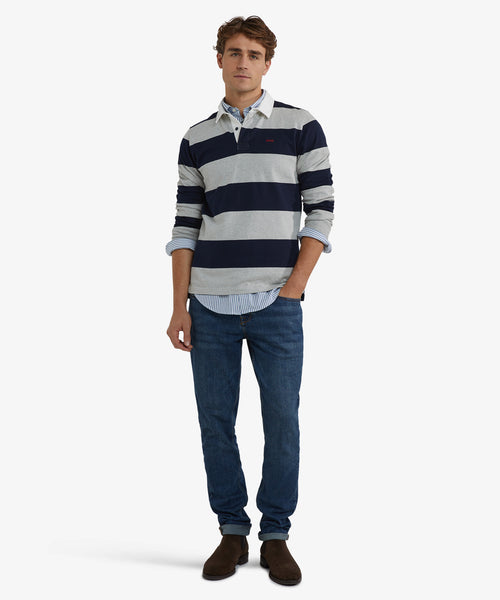 Heritage Striped Rugby Shirt | Medium Grey Melange