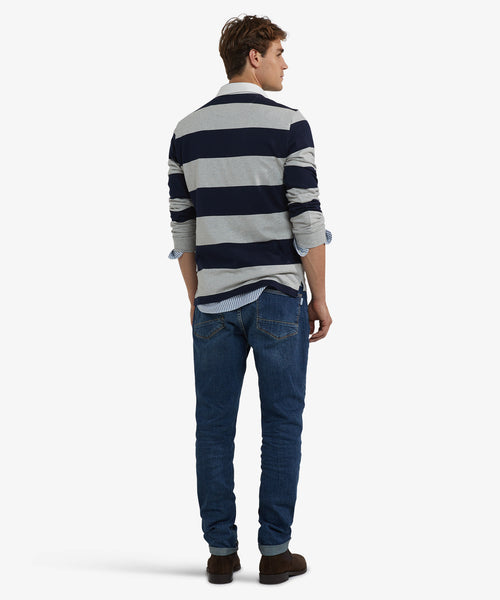 Heritage Striped Rugby Shirt | Medium Grey Melange