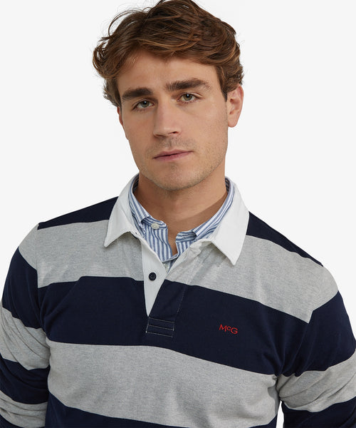Heritage Striped Rugby Shirt | Medium Grey Melange
