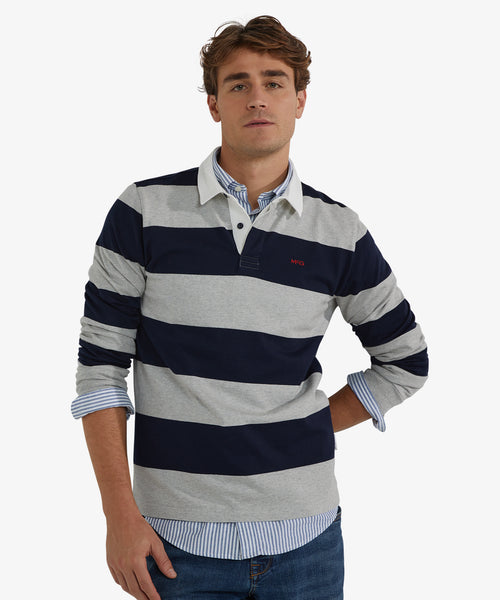 Heritage Striped Rugby Shirt | Medium Grey Melange
