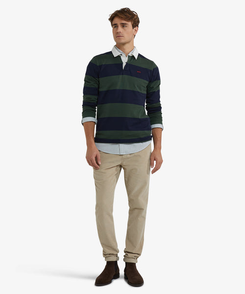 Heritage Striped Rugby Shirt | Dark Olive