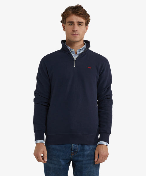 Sweatshirt Half-Zip Rib Structure | Navy