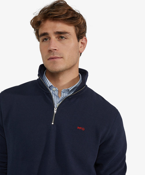 Sweatshirt Half-Zip Rib Structure | Navy