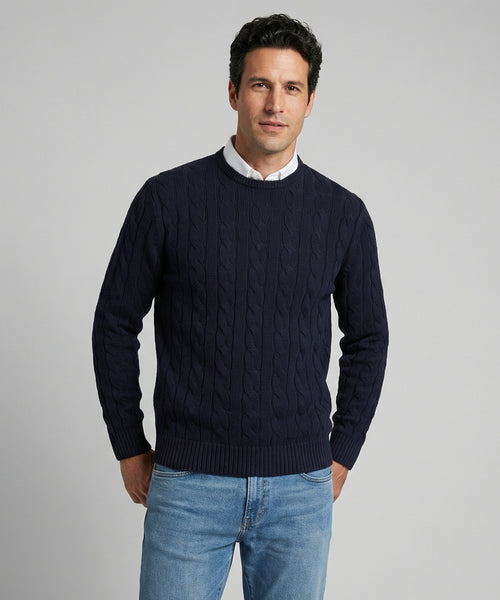 Trui Kabelpatroon Katoen Ronde Hals | Navy