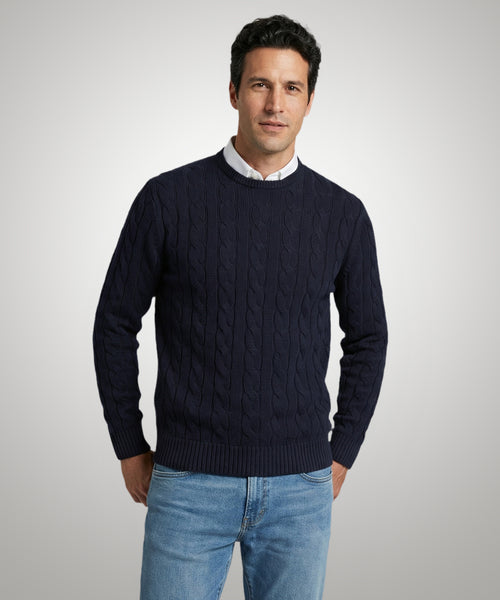 Trui Kabelpatroon Katoen Ronde Hals | Navy