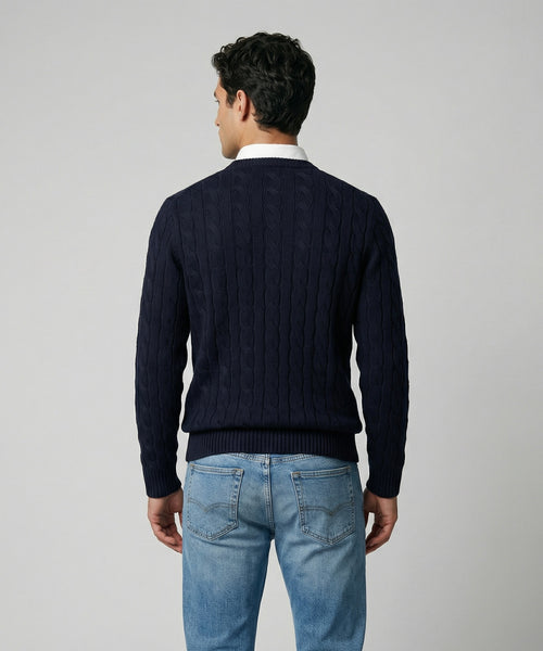 Trui Kabelpatroon Katoen Ronde Hals | Navy