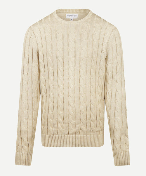 Trui Kabelpatroon Katoen Ronde Hals | Sand