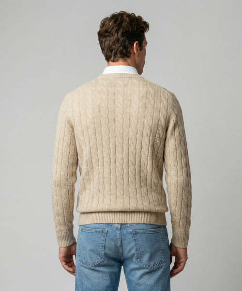 Trui Kabelpatroon Katoen Ronde Hals | Sand