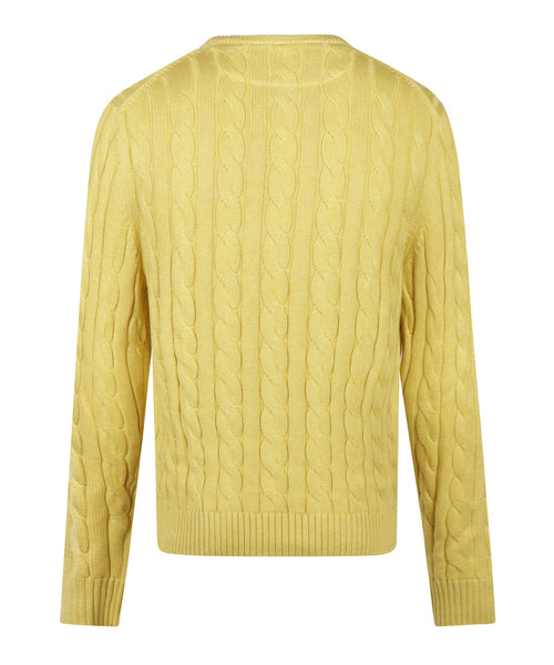 Trui Kabelpatroon Katoen Ronde Hals | Light Yellow