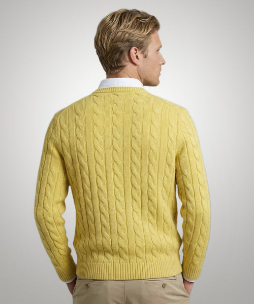 Trui Kabelpatroon Katoen Ronde Hals | Light Yellow