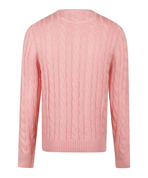 Trui Kabelpatroon Katoen Ronde Hals | Light Pink