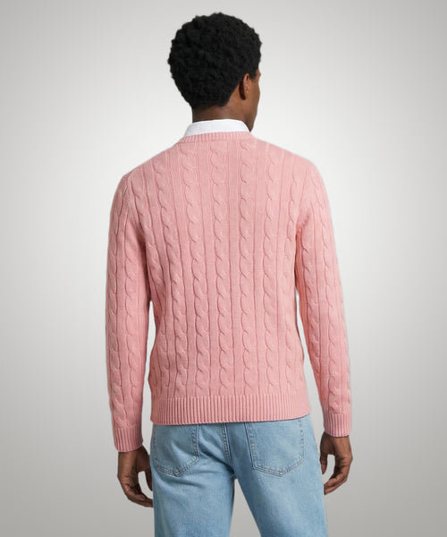 Trui Kabelpatroon Katoen Ronde Hals | Light Pink