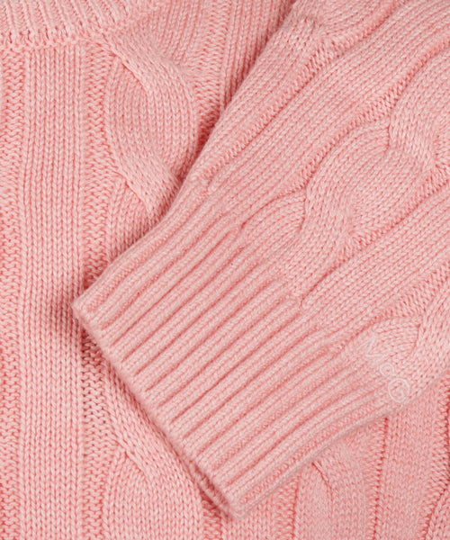 Trui Kabelpatroon Katoen Ronde Hals | Light Pink