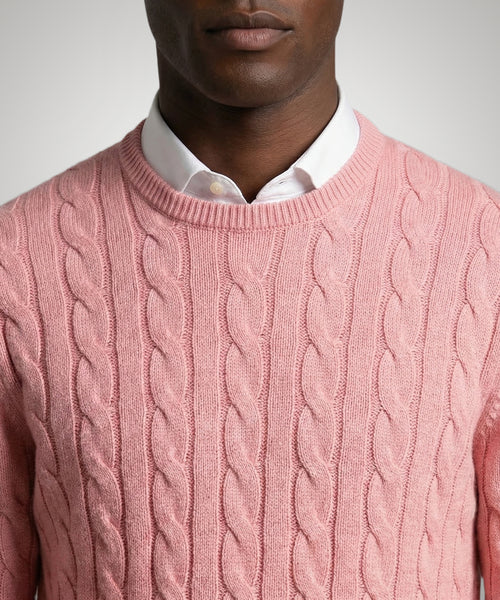 Trui Kabelpatroon Katoen Ronde Hals | Light Pink