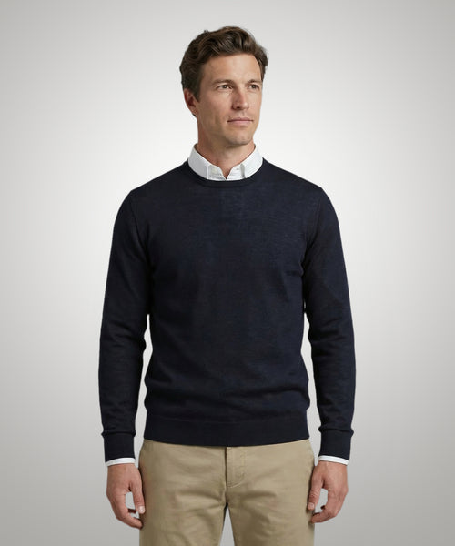 Extra Fine Merino Crew Neck Sweater | Navy