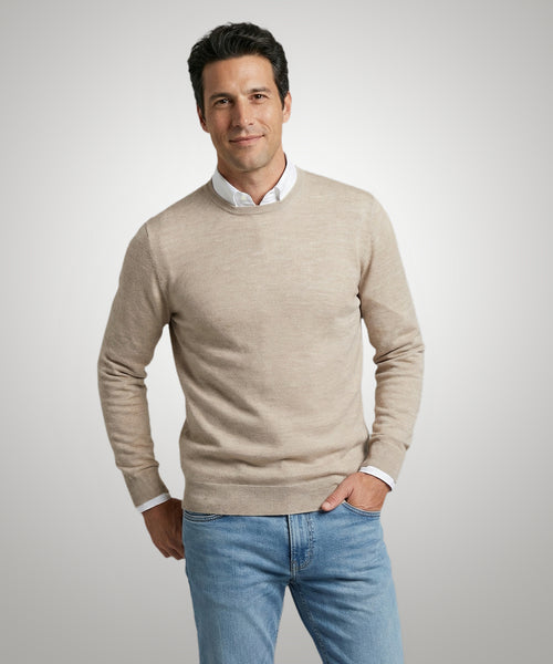 Trui Extra Fine Merino Ronde Hals | Sand