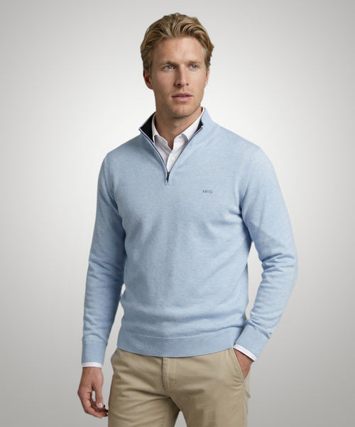 Trui Half-Zip Katoen Cashmere | Light Blue