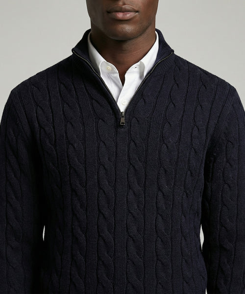 Trui Half-Zip Kabelpatroon Katoen | Navy