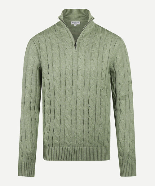 Cable Zip Mock Sweater | Light Olive