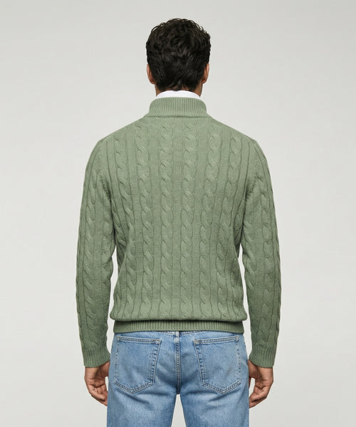 Trui Half-Zip Kabelpatroon Katoen | Light Olive