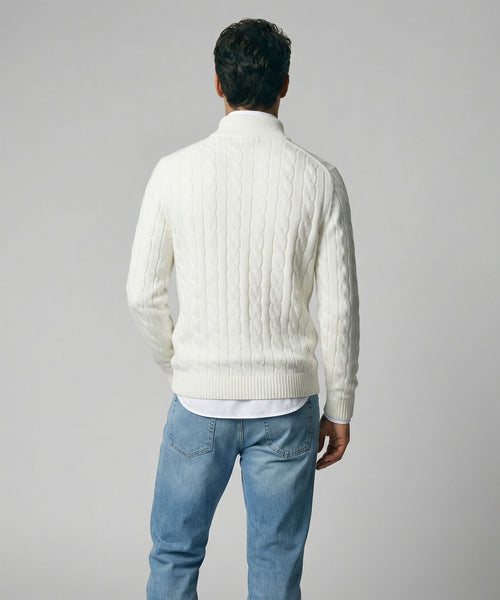 Trui Half-Zip Kabelpatroon Katoen | Off White