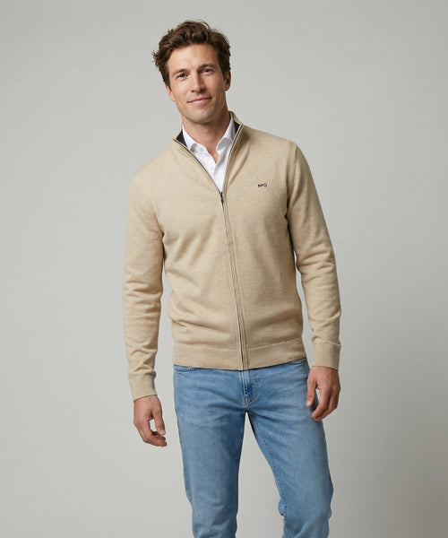 Zipped Cardigan Cotton Cashmere | Sand