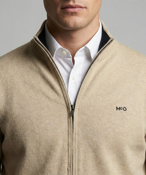 Zipped Cardigan Cotton Cashmere | Sand